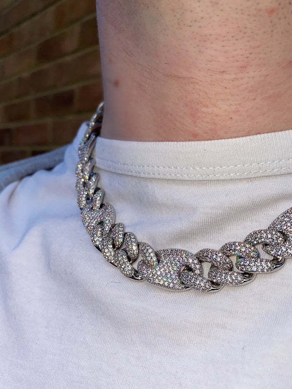 Miami Set Cuban G Link Chain - Cubic Zirconia - Silver - Various Lengths