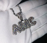 Custom Baguette Micro Letter Pendants - (1-8 Letter) - CZ Set - Silver or Gold - Matching Rope Chain