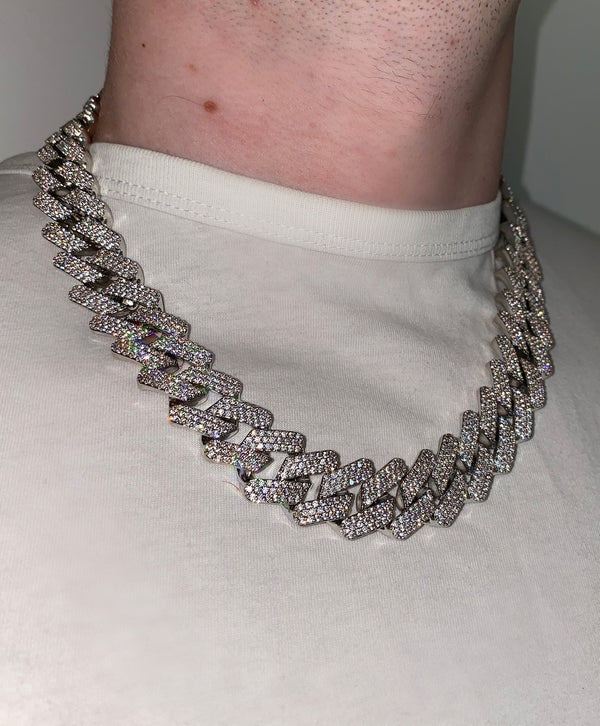 Cuban Link Chain - 20mm - Cubic Zirconia - Silver - Various Lengths