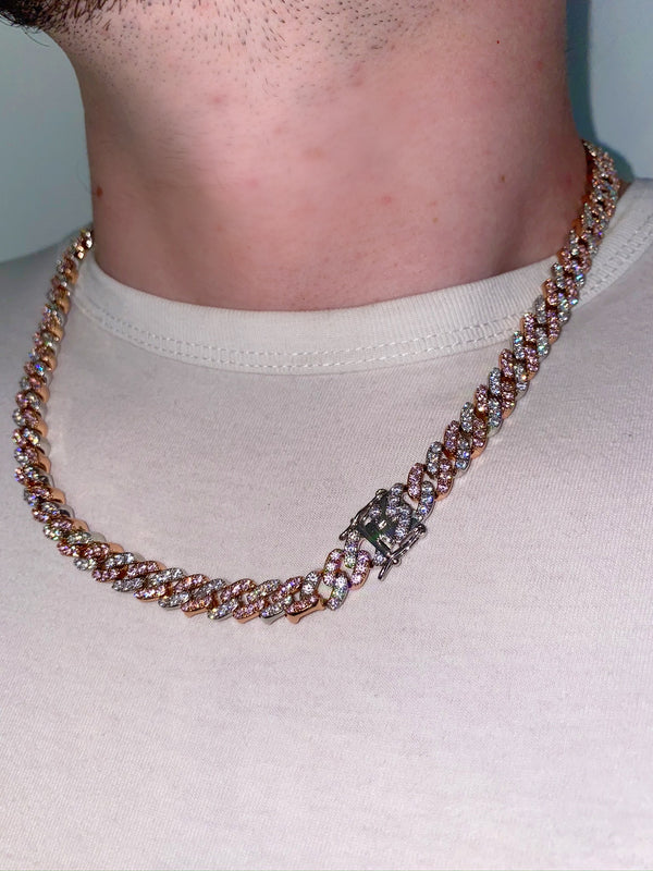 Miami Set 9mm Cuban Chain - Cubic Zirconia - Silver & Pink - Various Lengths