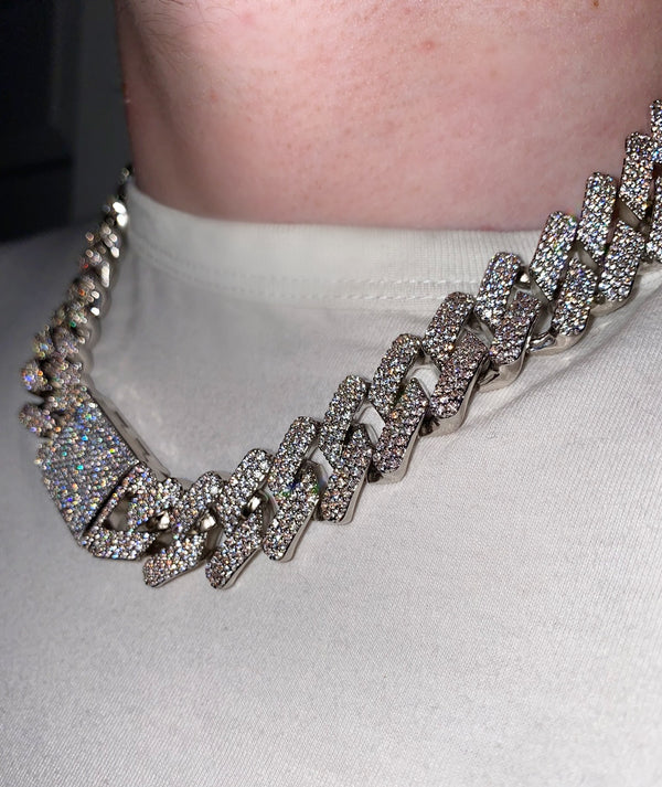 Cuban Link Chain - 20mm - Cubic Zirconia - Silver - Various Lengths