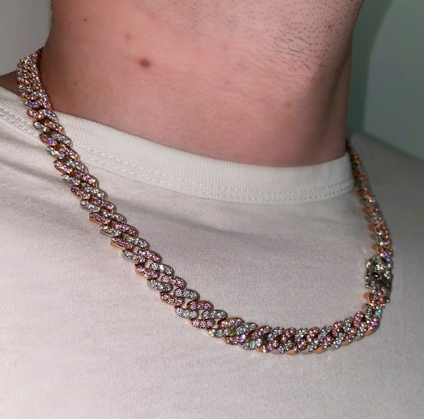 Miami Set 9mm Cuban Chain - Cubic Zirconia - Silver & Pink - Various Lengths