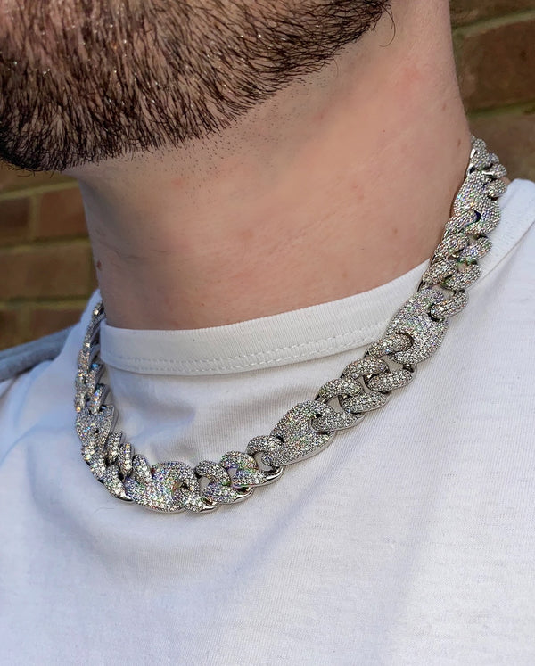 Miami Set Cuban G Link Chain - Cubic Zirconia - Silver - Various Lengths