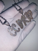 Custom Script Layered Letter Pendant - (2-8 Letter) - CZ Set - Silver or Gold - Matching Rope Chain