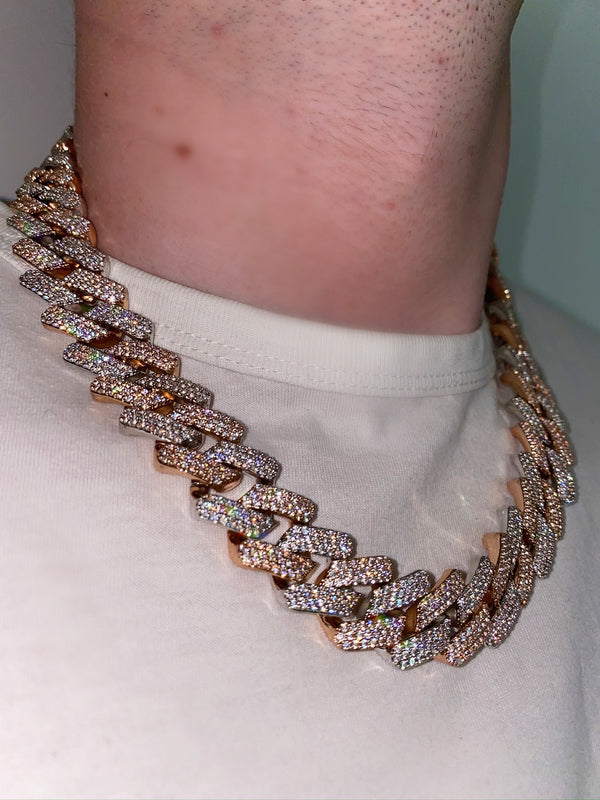 Cuban Link Chain - 2 Tone - 20mm - Cubic Zirconia - Silver & Rose Gold - Various Lengths