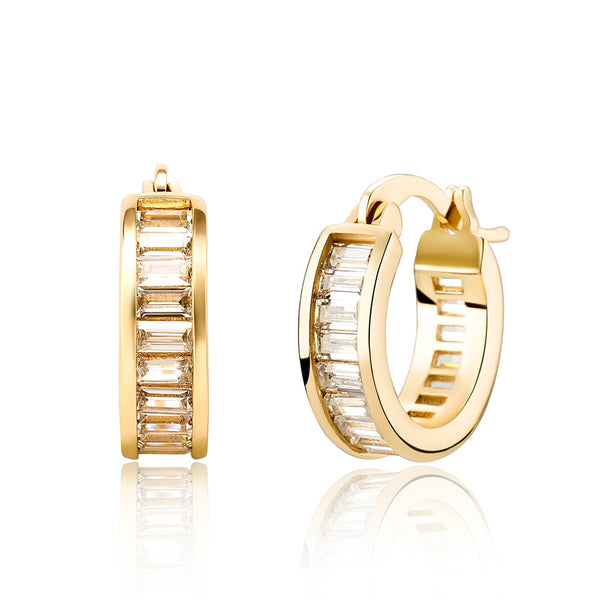 Mini Hoop Baguette Earrings - Gold