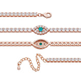 Hamsa Blue Eye Encrusted Anklet - Rose Gold