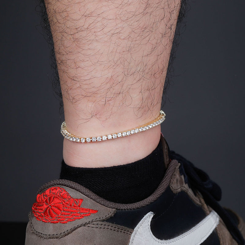 Tennis 3mm Encrusted Anklet - Gold