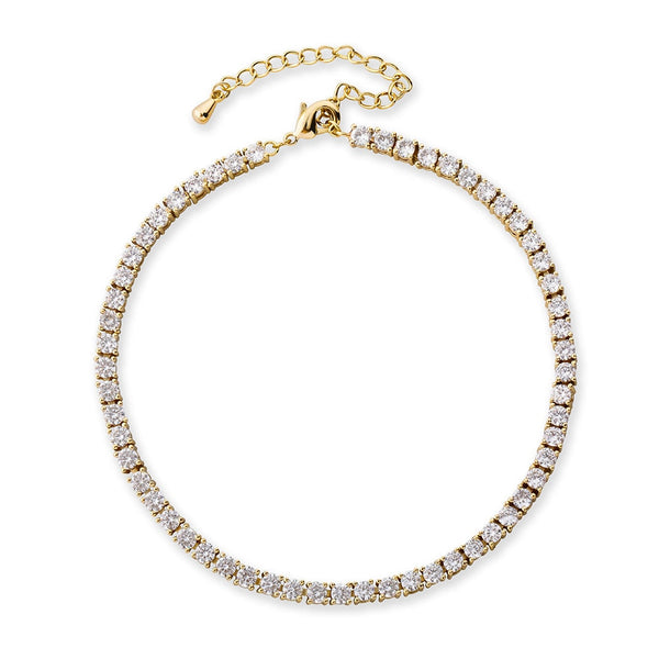 Tennis 3mm Encrusted Anklet - Gold