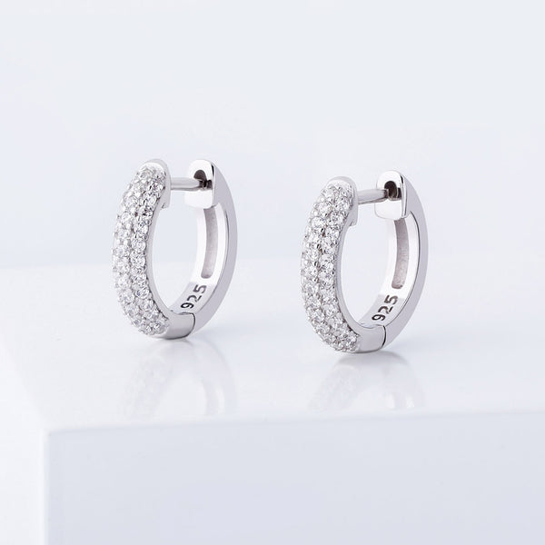 Mini Hoop Encrusted Earrings - 925 Sterling Silver - Silver, Gold and Rose Gold