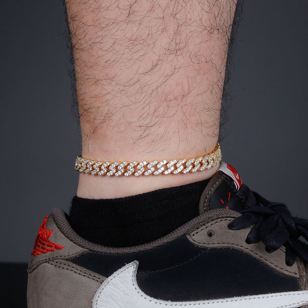 Cuban 9mm Encrusted Anklet - Gold