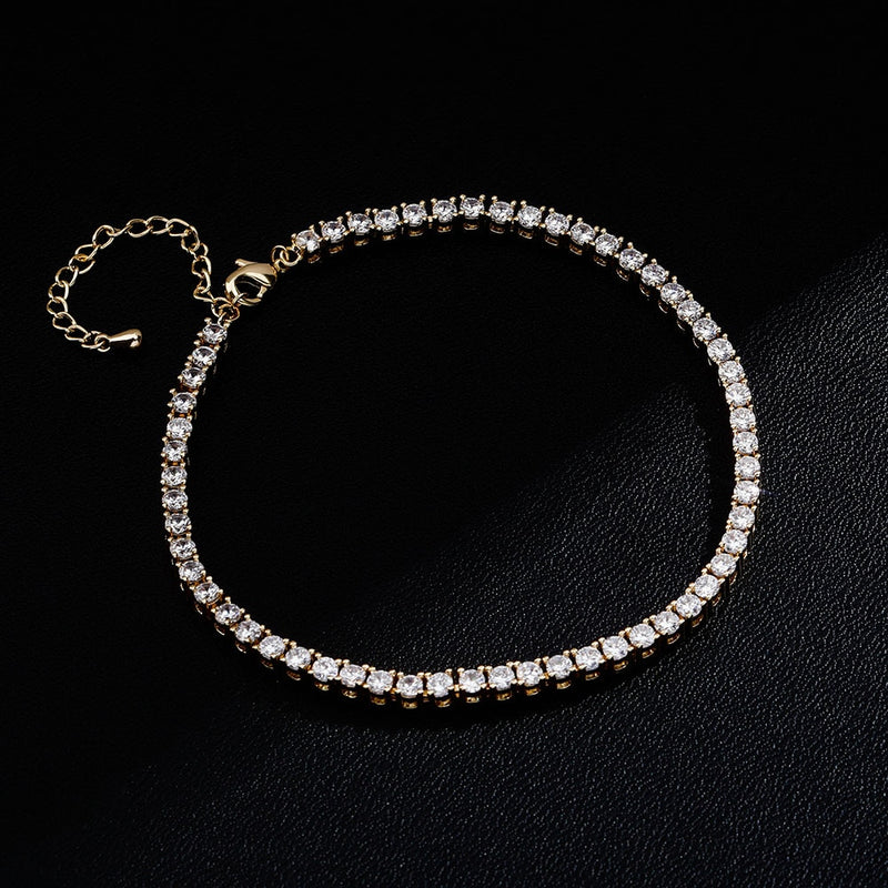 Tennis 3mm Encrusted Anklet - Gold