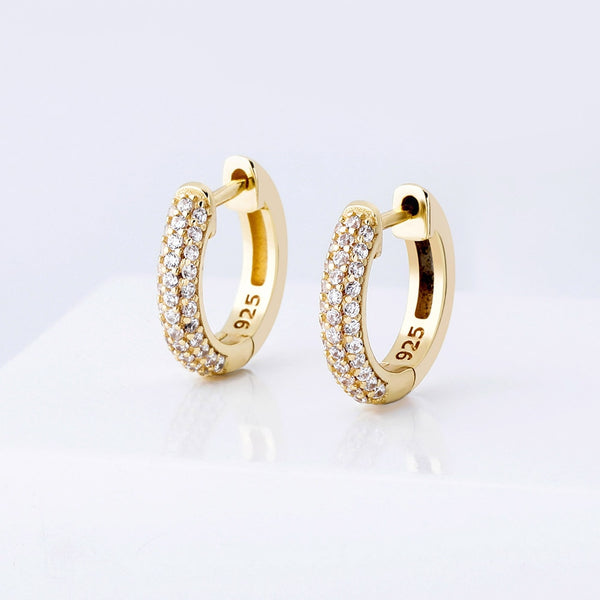 Mini Hoop Encrusted Earrings - 925 Sterling Silver - Silver, Gold and Rose Gold