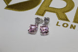 Diamond Heart Solitaire Stone Earrings - Silver - Light Pink