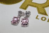 Diamond Heart Solitaire Stone Earrings - Silver - Light Pink