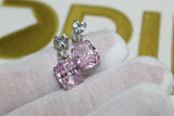 Diamond Heart Solitaire Stone Earrings - Silver - Light Pink