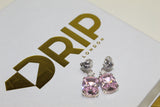 Diamond Heart Solitaire Stone Earrings - Silver - Light Pink