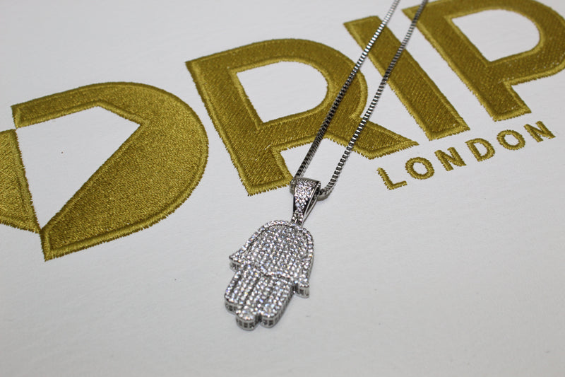 Hamsa Necklace - Pendant - Silver - Rope Chain