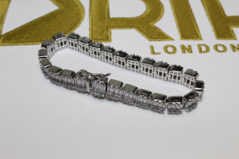 10mm Baguette Tennis Bracelet - Plated - 7 Inch