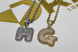 Custom Diamond Initial Pendant and Chain - Silver or Gold - Rope Chain