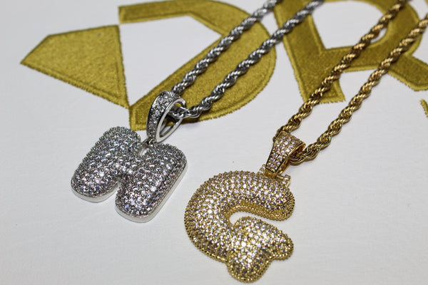 Custom Diamond Initial Pendant and Chain - Silver or Gold - Rope Chain