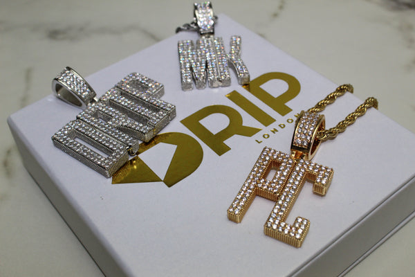 Custom Serif Pendants - CZ Set - Silver or Gold - Matching Rope Chain