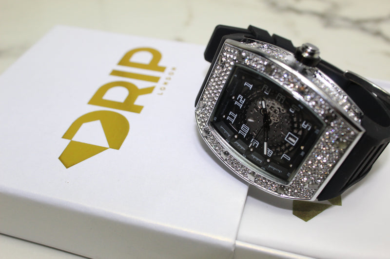 Premium Encrusted Sports Watch - Rubber Strap - Black - Unisex - One Size