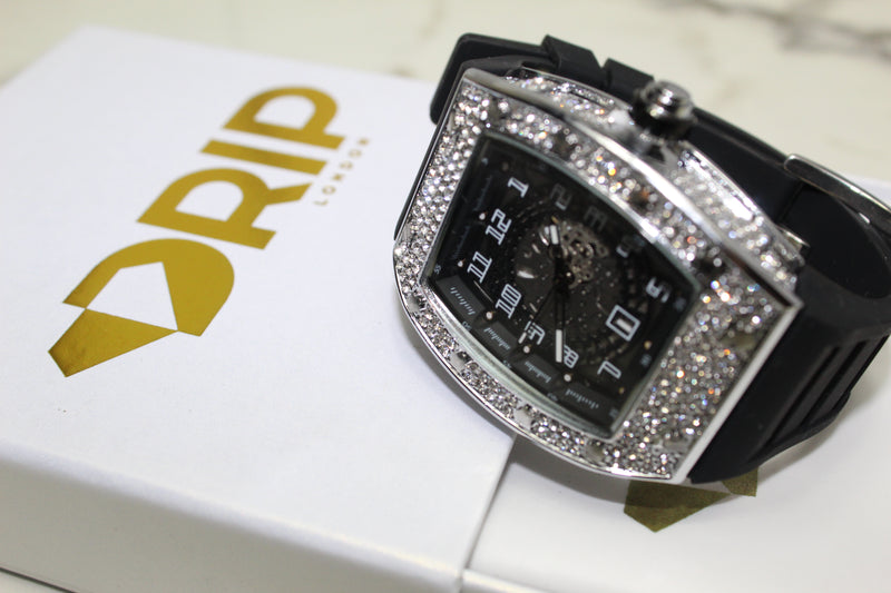 Premium Encrusted Sports Watch - Rubber Strap - Black - Unisex - One Size