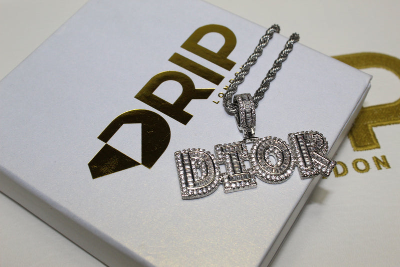 Custom Baguette Micro Letter Pendants - (1-8 Letter) - CZ Set - Silver or Gold - Matching Rope Chain