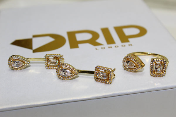 The Virgon Gold Bracelet, Ring, Earrings and Necklace - Bundle - Plated