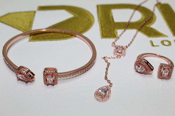 The Virgon Rose Gold Bracelet, Ring, Earrings and Necklace - Bundle - Plated