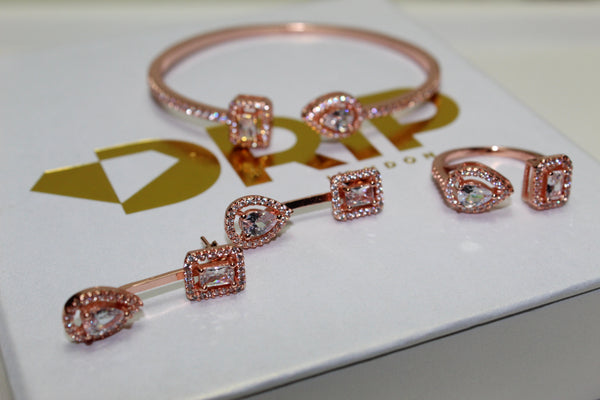 The Virgon Rose Gold Bracelet, Ring, Earrings and Necklace - Bundle - Plated