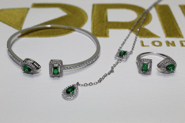 The Virgon Green Bracelet, Ring, Earrings and Necklace - Bundle - Plated