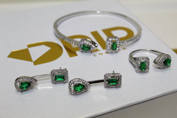 The Virgon Green Bracelet, Ring, Earrings and Necklace - Bundle - Plated