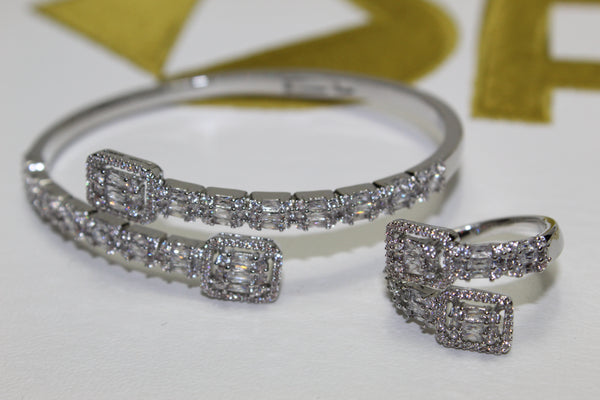 Silver Baguette Bracelet & Ring - Bundle - Plated