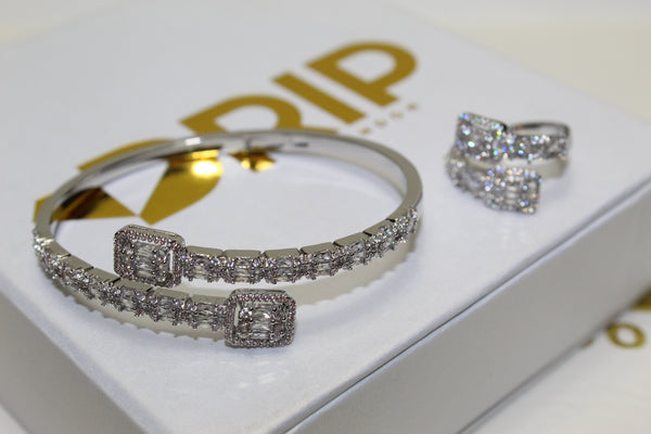 Silver Baguette Bracelet & Ring - Bundle - Plated