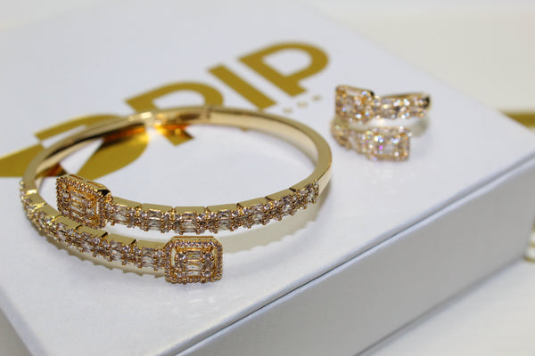 Gold Baguette Bracelet & Ring - Bundle - Plated