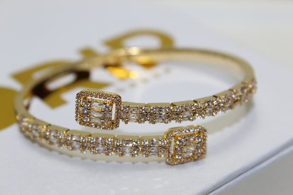 Gold Baguette Bracelet - Plated with AAA Cubic Zirconia - 7 Inch