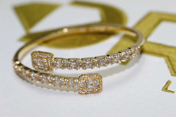 Gold Baguette Bracelet - Plated with AAA Cubic Zirconia - 7 Inch