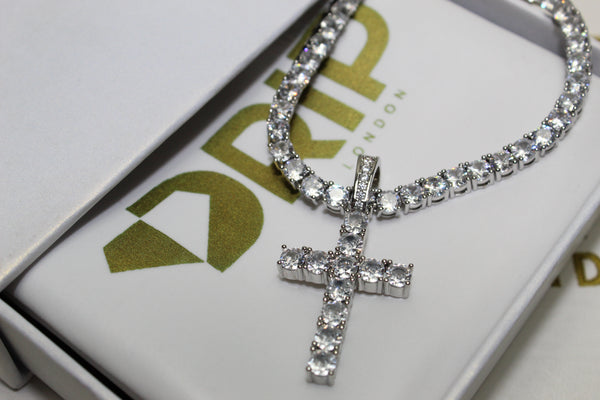 Silver Cross Necklace & Tennis Chain - Bundle