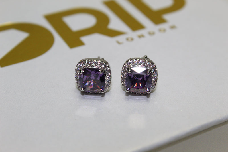 Diamond 10mm Earrings - Silver, Blue, Pink & Purple