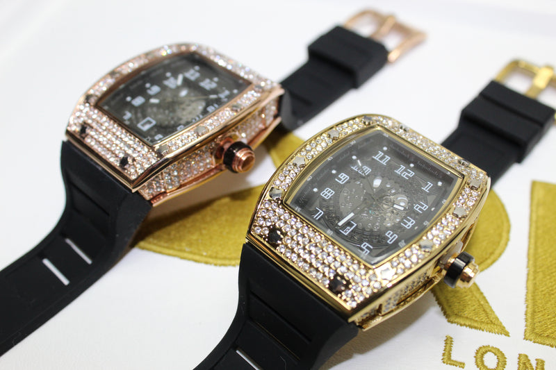 Premium Encrusted Sports Watch - Rubber Strap - Rose or Gold - Unisex - One Size