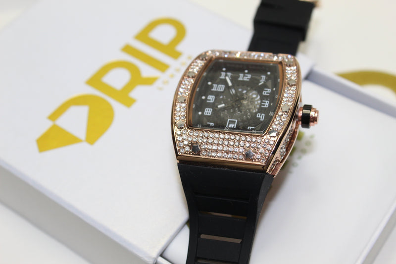 Premium Encrusted Sports Watch - Rubber Strap - Rose or Gold - Unisex - One Size