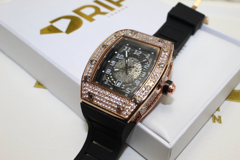 Premium Encrusted Sports Watch - Rubber Strap - Rose or Gold - Unisex - One Size