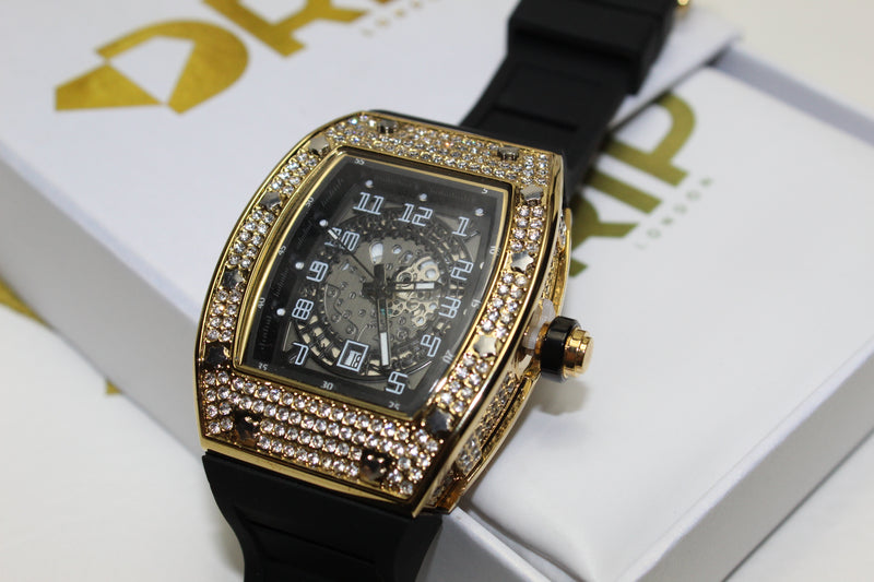 Premium Encrusted Sports Watch - Rubber Strap - Rose or Gold - Unisex - One Size