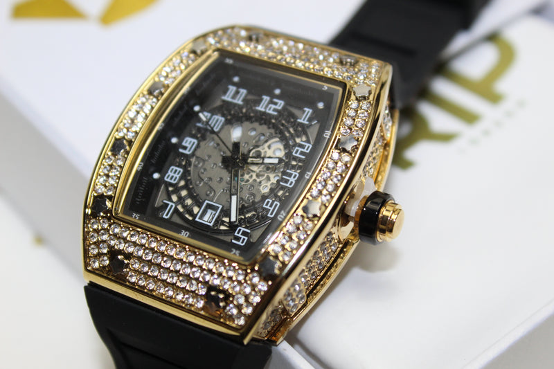 Premium Encrusted Sports Watch - Rubber Strap - Rose or Gold - Unisex - One Size