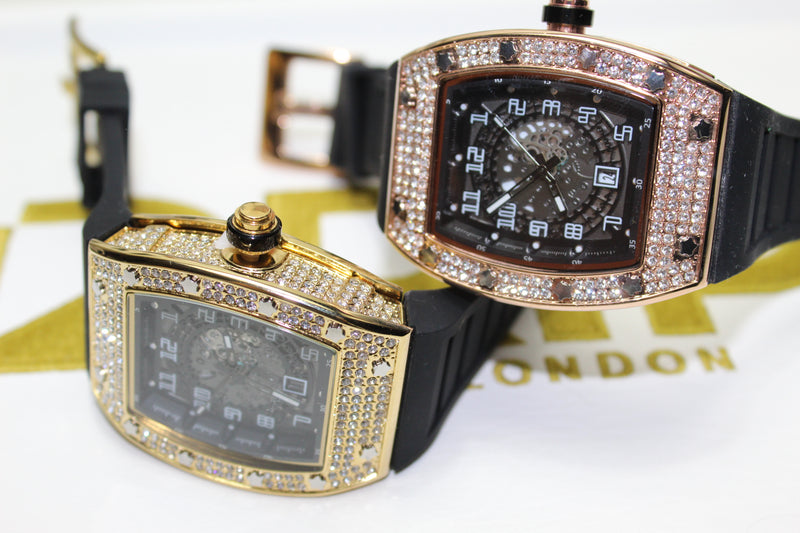 Premium Encrusted Sports Watch - Rubber Strap - Rose or Gold - Unisex - One Size