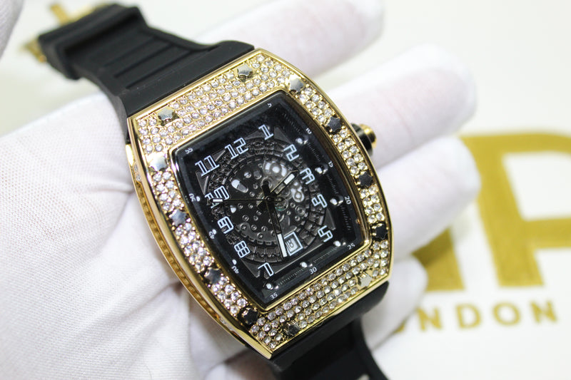 Premium Encrusted Sports Watch - Rubber Strap - Rose or Gold - Unisex - One Size