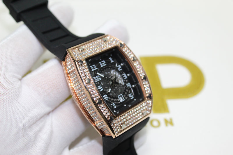 Premium Encrusted Sports Watch - Rubber Strap - Rose or Gold - Unisex - One Size