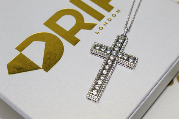 Large 925 Cross - Cubic Zirconia - Pendant - Silver - Rope Chain